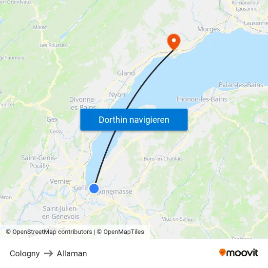Cologny to Allaman map