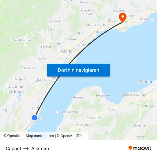 Coppet to Allaman map