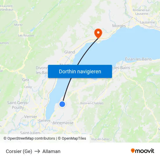 Corsier (Ge) to Allaman map