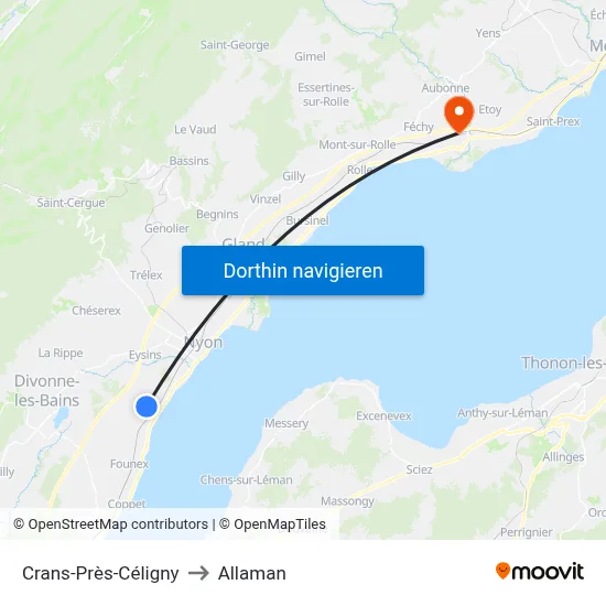 Crans-Près-Céligny to Allaman map