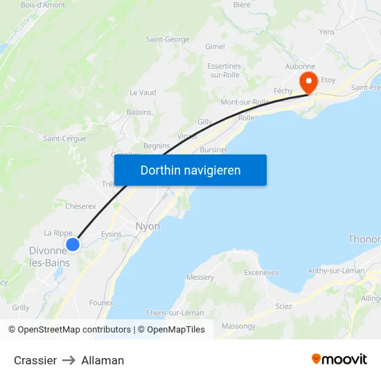 Crassier to Allaman map