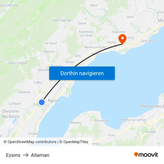 Eysins to Allaman map