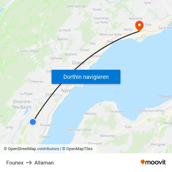 Founex to Allaman map