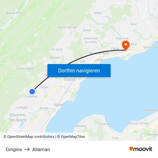 Gingins to Allaman map