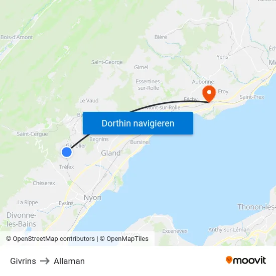 Givrins to Allaman map