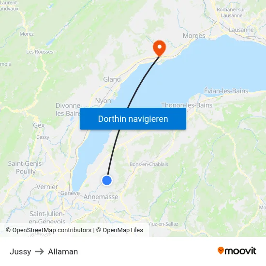 Jussy to Allaman map