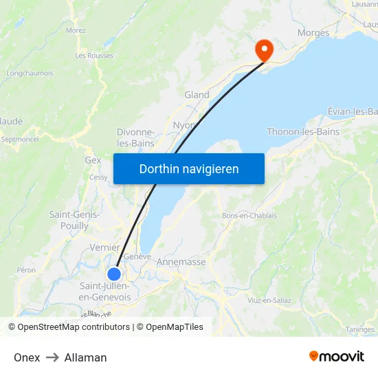 Onex to Allaman map