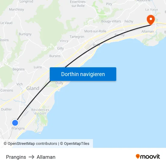 Prangins to Allaman map