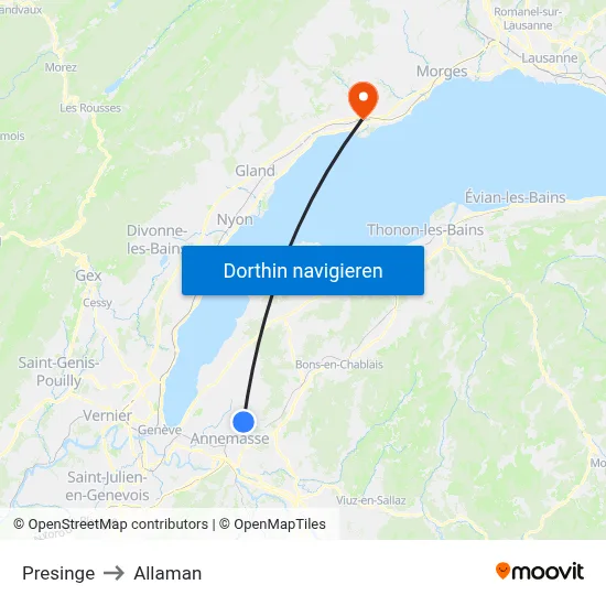 Presinge to Allaman map