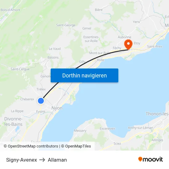 Signy-Avenex to Allaman map
