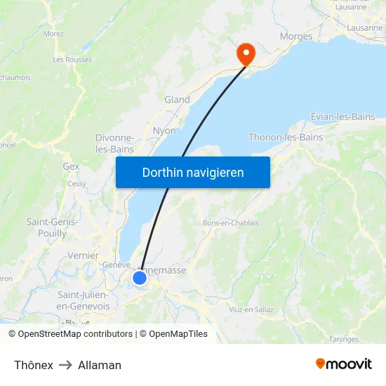 Thônex to Allaman map