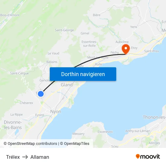 Trélex to Allaman map