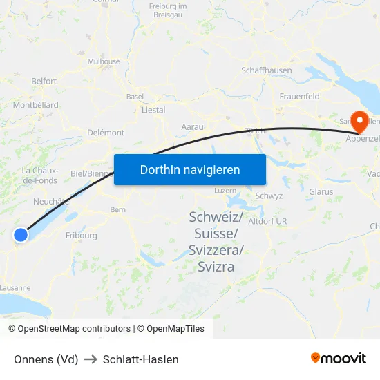 Onnens (Vd) to Schlatt-Haslen map