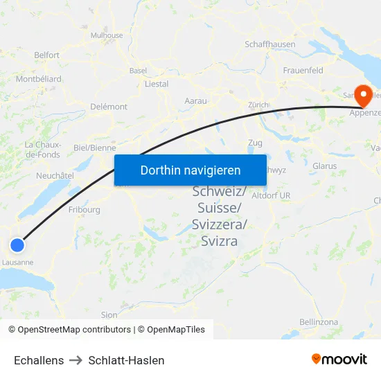 Echallens to Schlatt-Haslen map