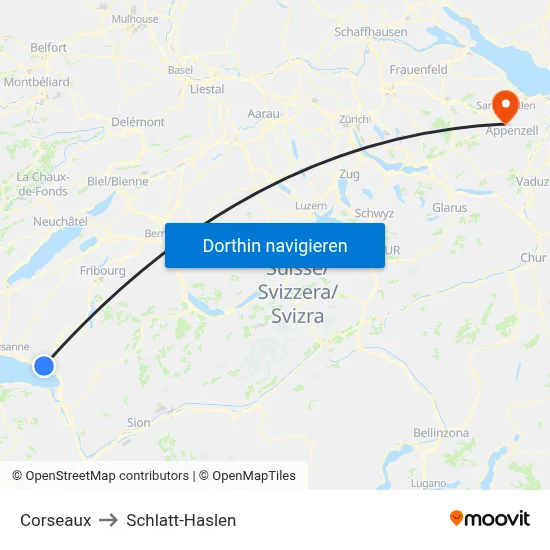 Corseaux to Schlatt-Haslen map