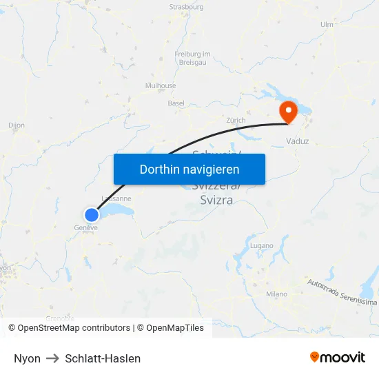 Nyon to Schlatt-Haslen map