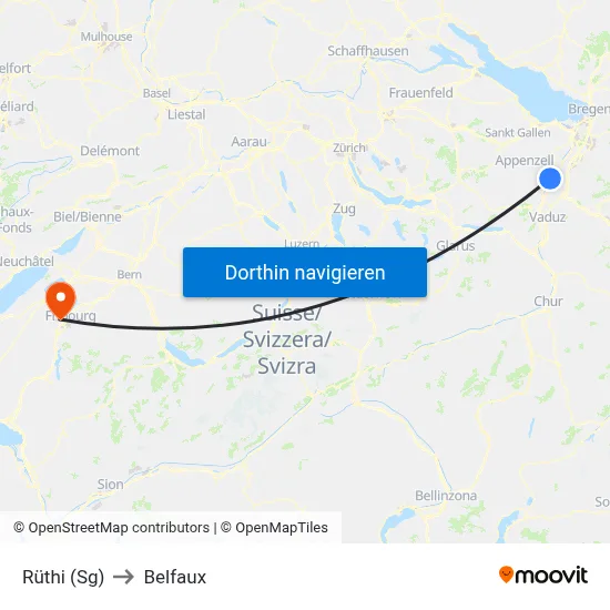Rüthi (Sg) to Belfaux map