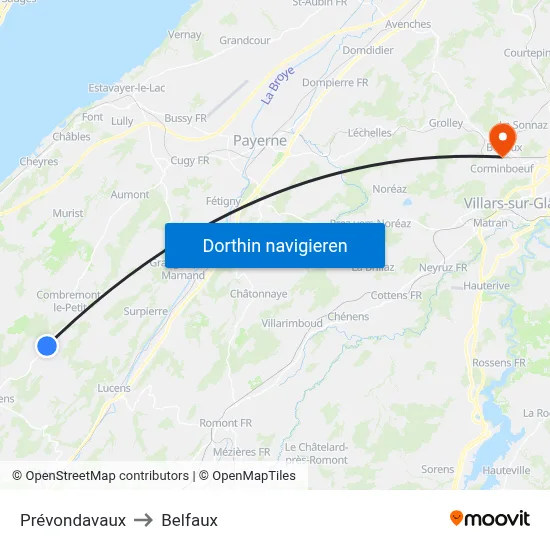 Prévondavaux to Belfaux map