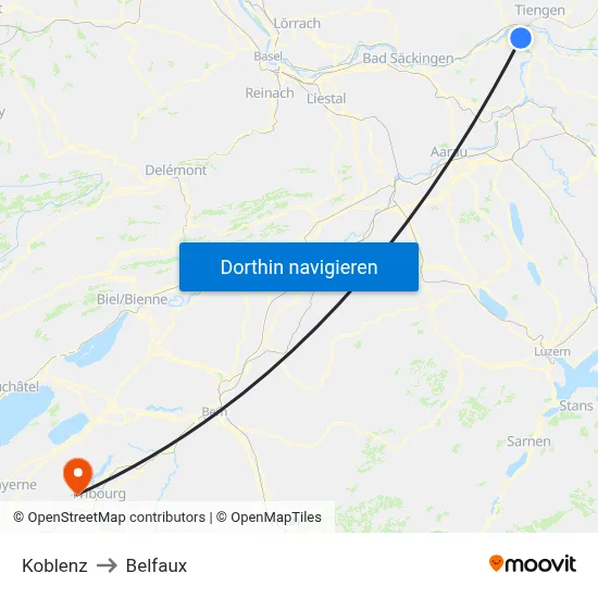 Koblenz to Belfaux map