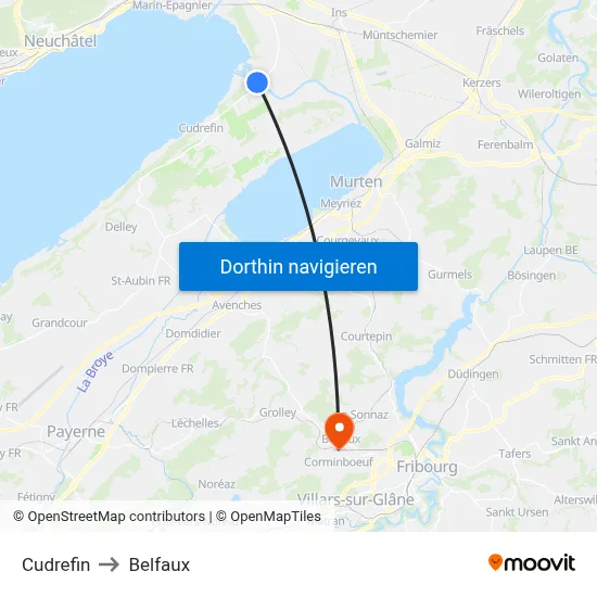 Cudrefin to Belfaux map
