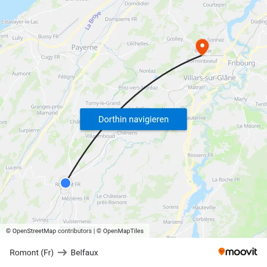 Romont (Fr) to Belfaux map