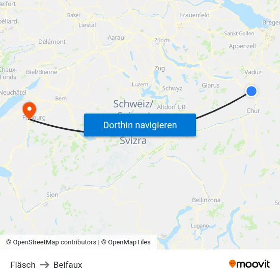 Fläsch to Belfaux map