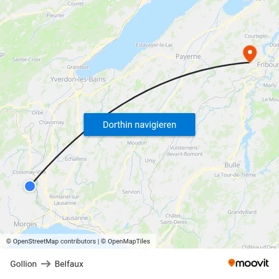 Gollion to Belfaux map