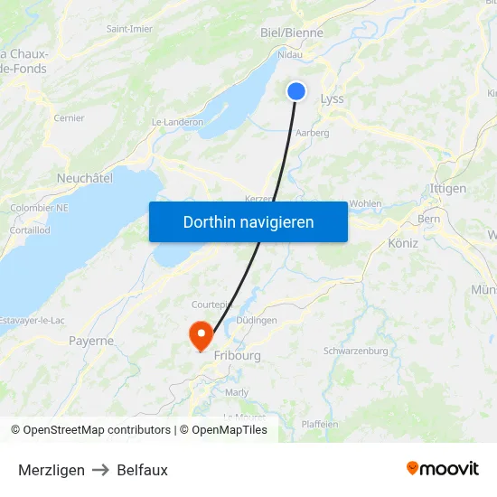 Merzligen to Belfaux map