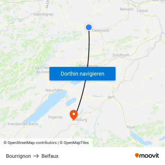 Bourrignon to Belfaux map