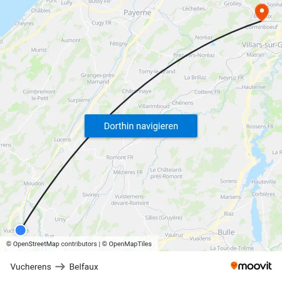 Vucherens to Belfaux map