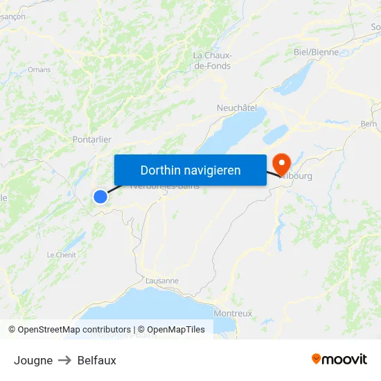Jougne to Belfaux map