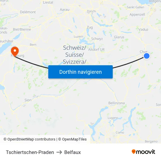 Tschiertschen-Praden to Belfaux map