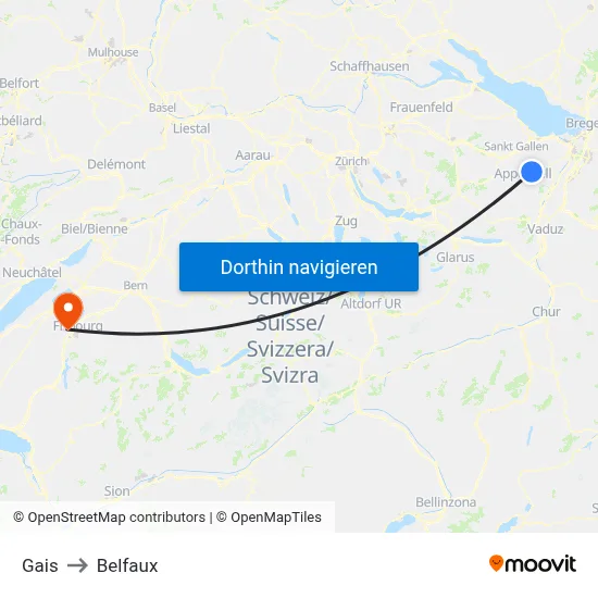 Gais to Belfaux map
