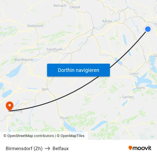 Birmensdorf (Zh) to Belfaux map