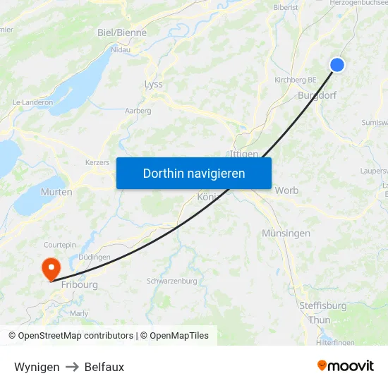 Wynigen to Belfaux map