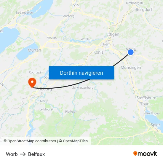 Worb to Belfaux map