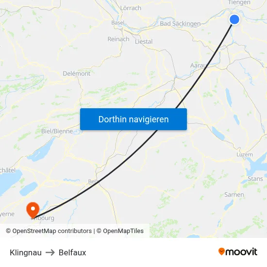 Klingnau to Belfaux map
