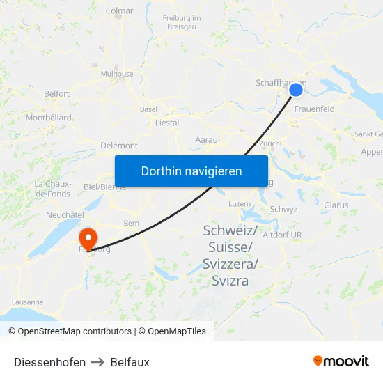Diessenhofen to Belfaux map