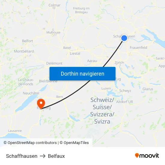 Schaffhausen to Belfaux map
