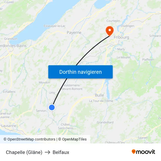 Chapelle (Glâne) to Belfaux map