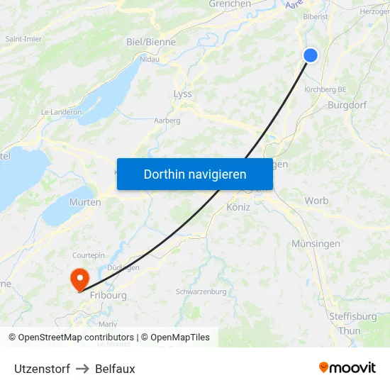Utzenstorf to Belfaux map