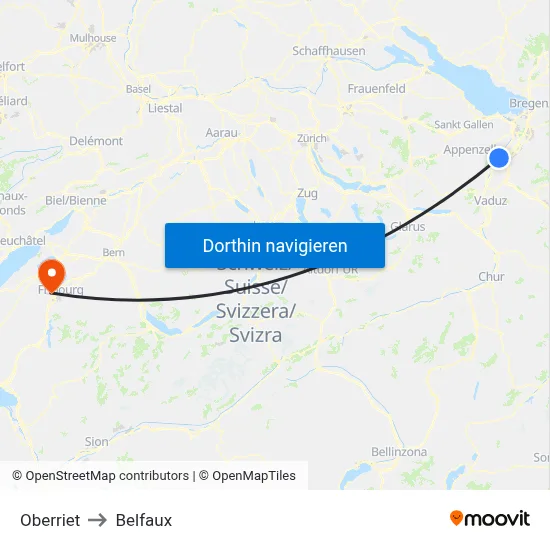 Oberriet to Belfaux map