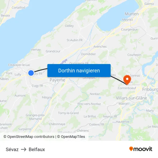 Sévaz to Belfaux map