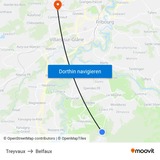 Treyvaux to Belfaux map