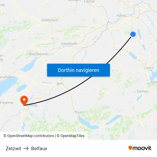 Zetzwil to Belfaux map