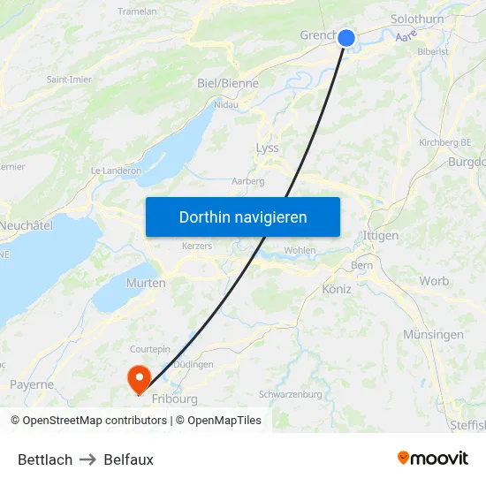 Bettlach to Belfaux map