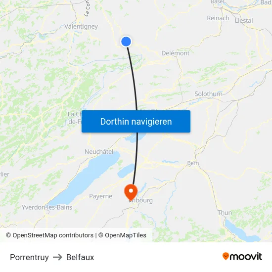 Porrentruy to Belfaux map
