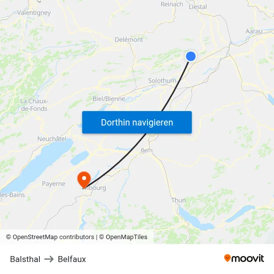 Balsthal to Belfaux map