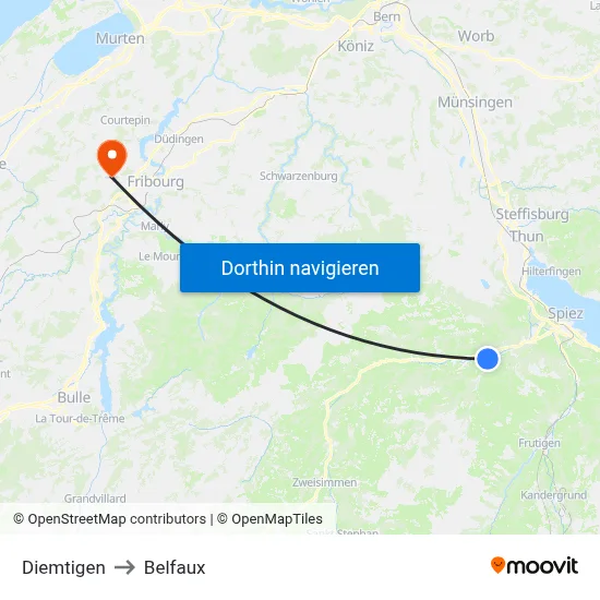 Diemtigen to Belfaux map