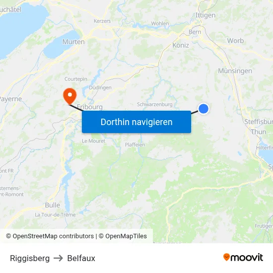 Riggisberg to Belfaux map